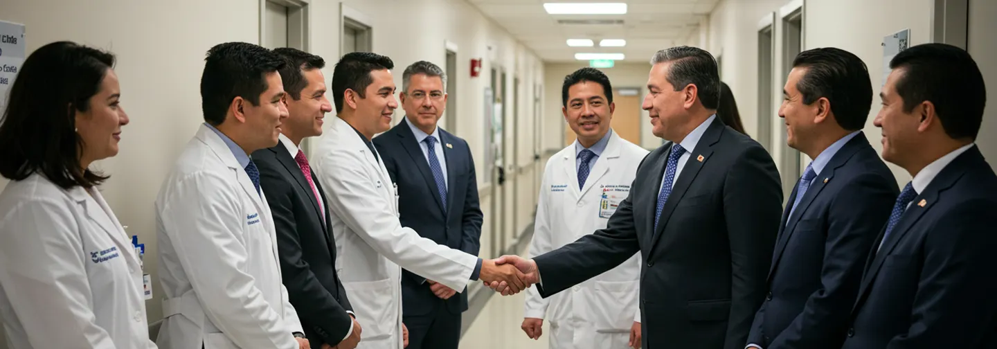 Representantes de Medical Digital saludando a autoridades y médicos de un hospital